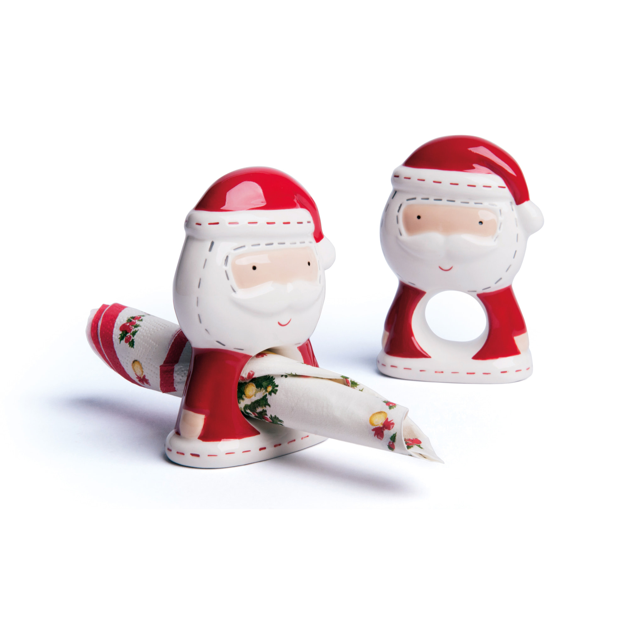 Set de 6 ronds de serviette Excelsa – Santa Claus, Céramique rouge