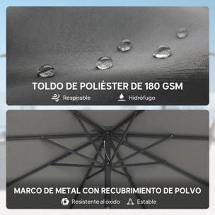 Sombrilla Terraza Exterior, 3x3 m, Sombrilla de Jardín con Base, Bolsa de Arena, Manivela, Inclinación Ajustable, Costillas Retráctiles, Parasol para Patio, Terraza, Gris Oscuro