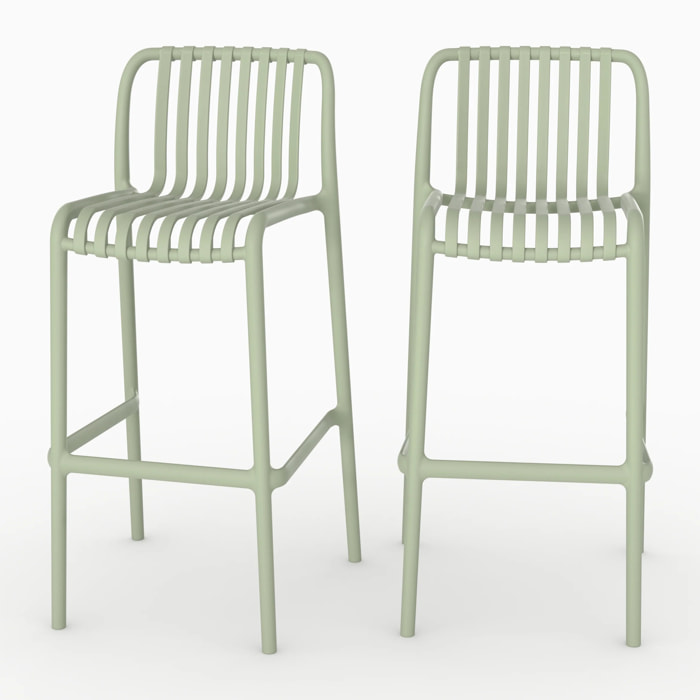 Lot de 2 chaises de bar de jardin 76 cm en plastique vert pastel - Duli