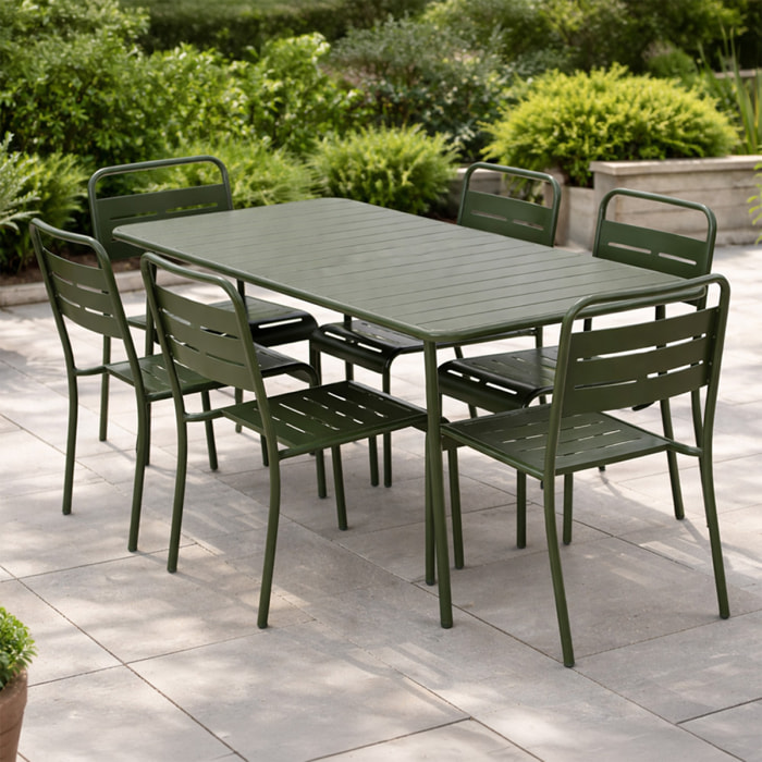 Ensemble table de jardin 160 cm et 6 chaises vert EVORA