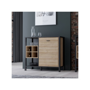 Buffet de rangement 1 porte 4 niches en bois effet chêne - MIAMI