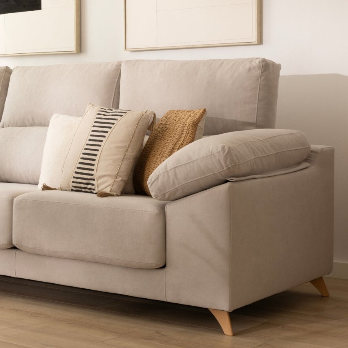 Canapé d'angle Dandy -textile, mousse pu, bois et panneau de particules-couleur beige 295 x 103 x 170 cm