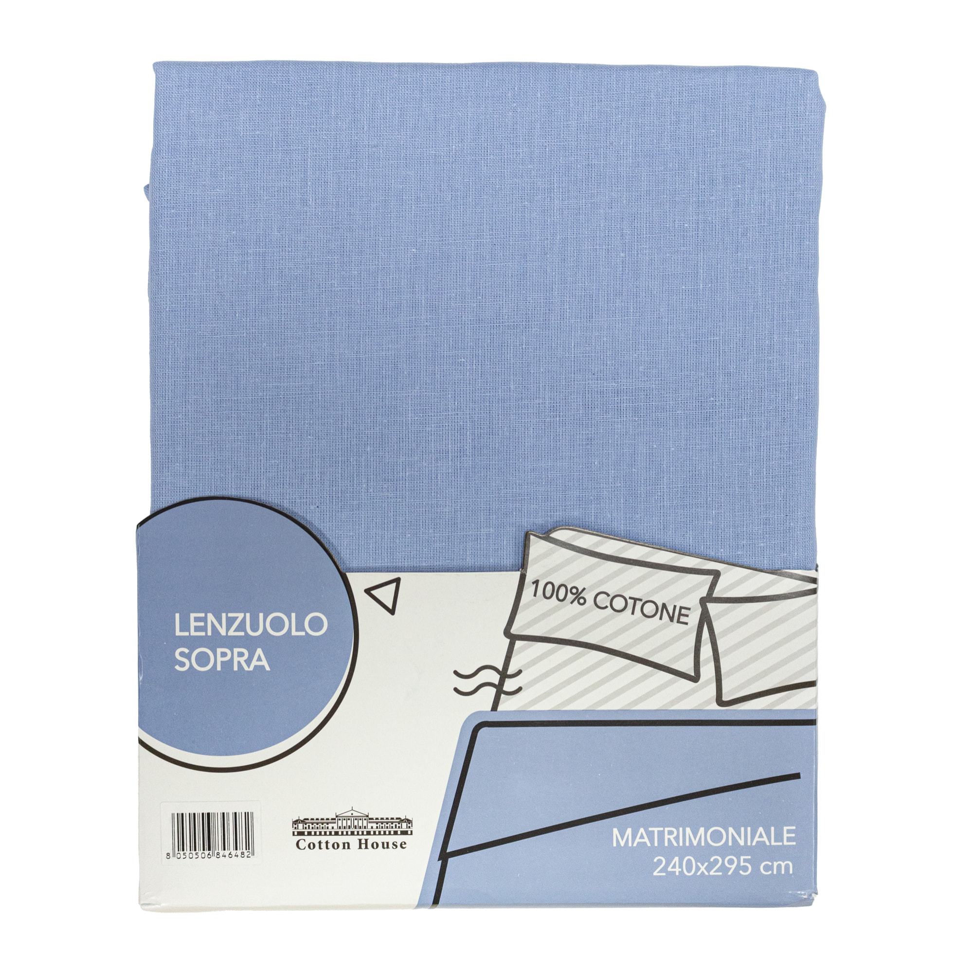 LENZUOLO SOPRA LETTO SINGOLO AZZURRO 100% COTONE