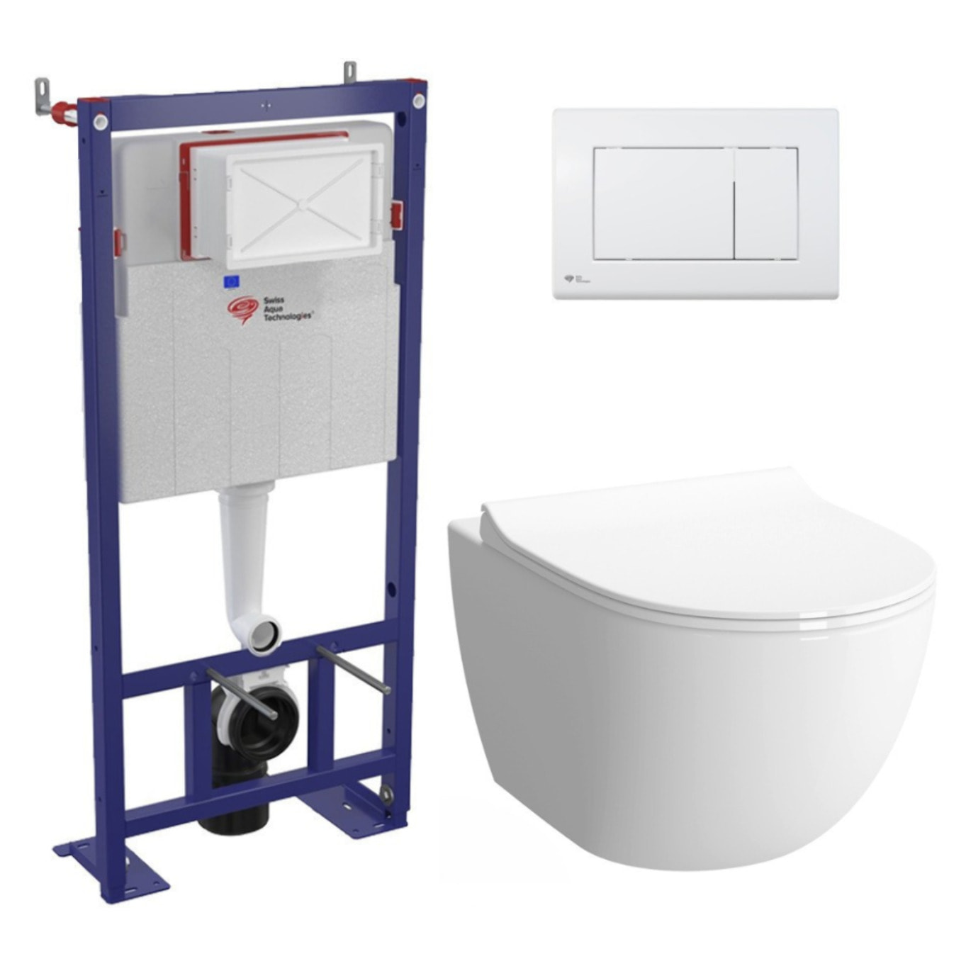 Pack WC bâti-autoportant + WC SAT infinitio sans bride fixations invisibles + Abattant softclose + Plaque blanche