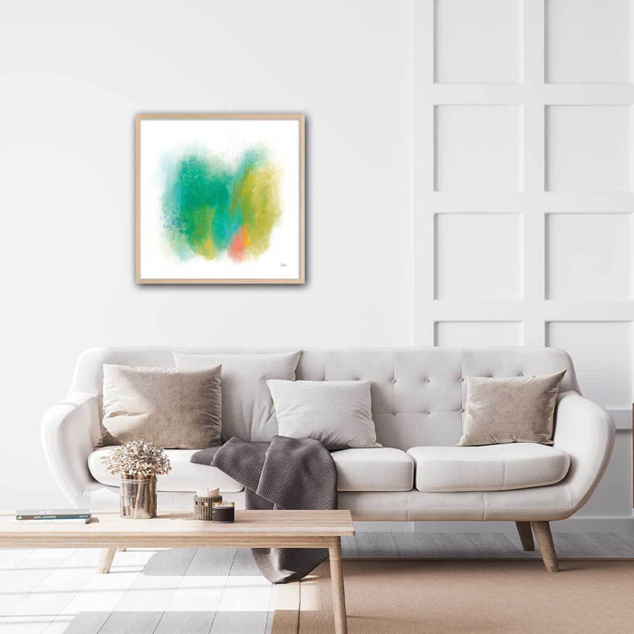 Poster happy green Affiche + cadre en bois - Chêne