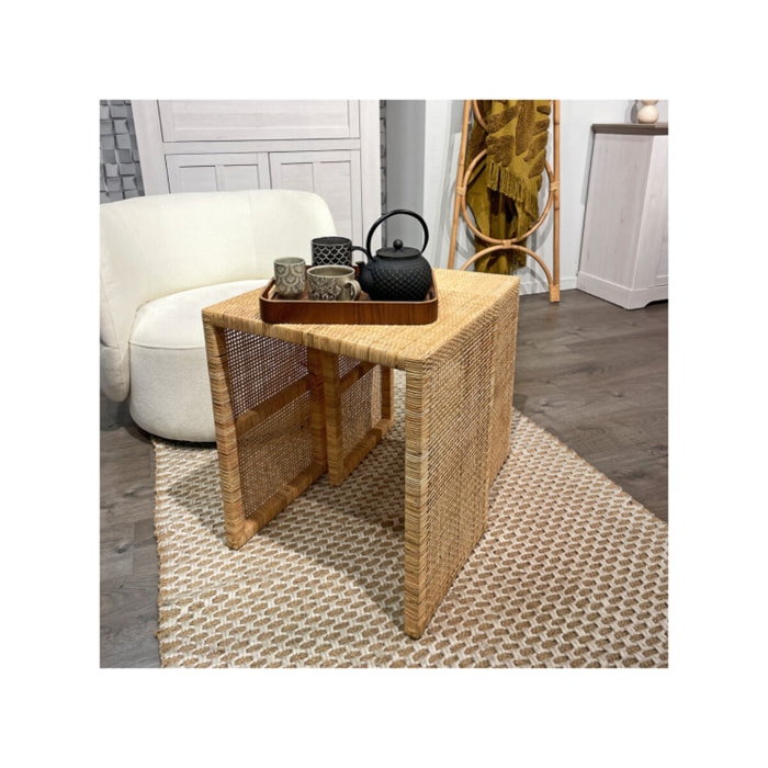 2 tables d'appoint gigognes H. 61 cm rectangulaires en rotin – GRACE