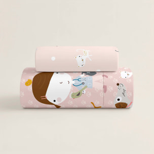 Funda Nórdica Estampada - Reversible - Infantil - Cierre Solapa - 100% Algodón - Incluye 1 Funda de Almohada - Amigos Peludos
