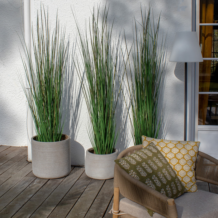 Set de 2 pots ronds en terre d'argile taupe 38/45cm