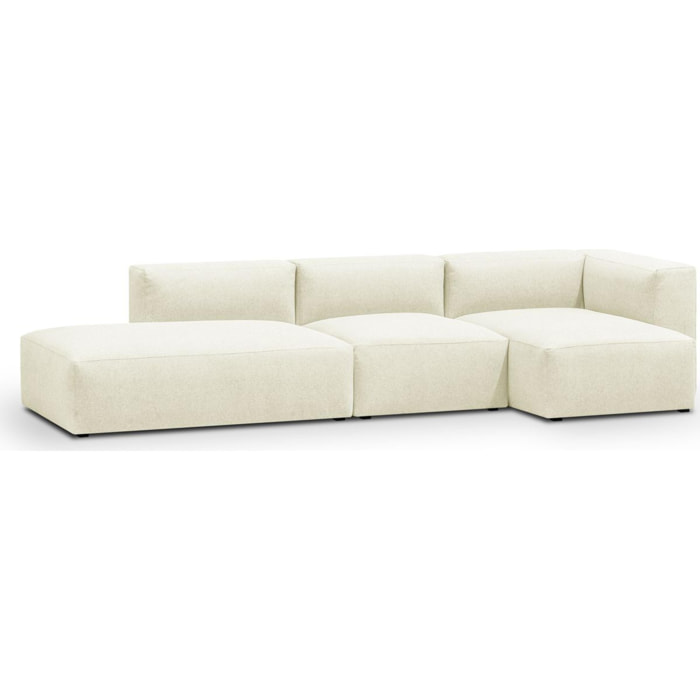 Canapé d'angle à droite modulable avec méridienne 5 places en tissu ivoire - Modulo New