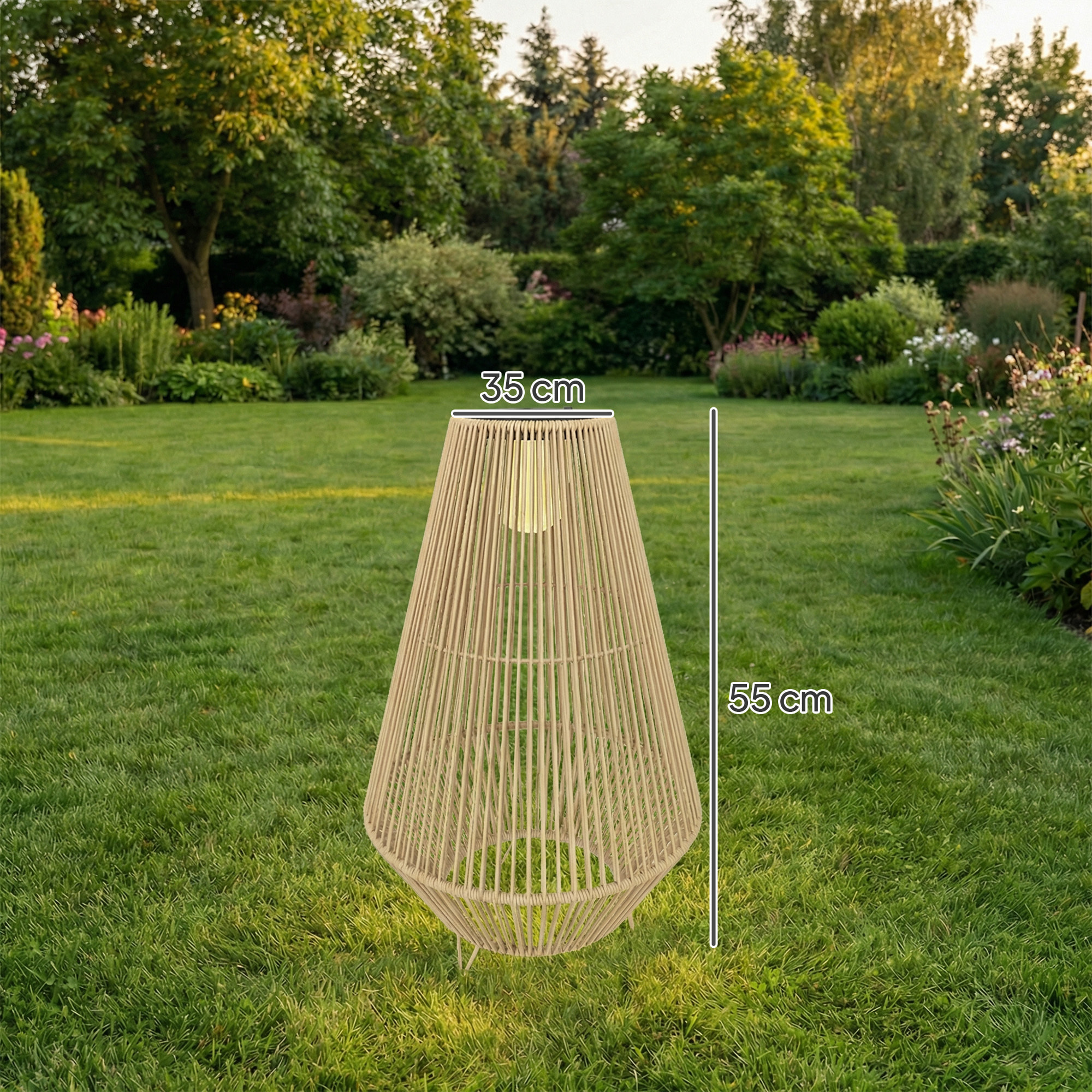 Lanterne solaire sans fil rechargeable résine tressée jaune