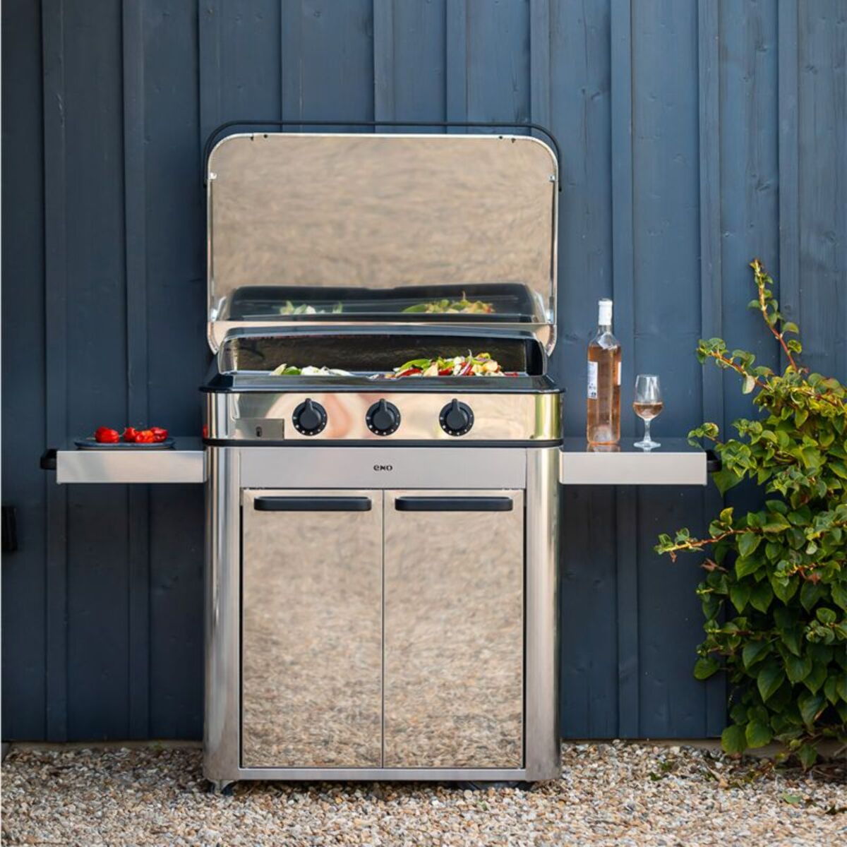 Plancha gaz ENO Combo enosign 80 inox 3 brûleurs sur chariot, 69x40 cm