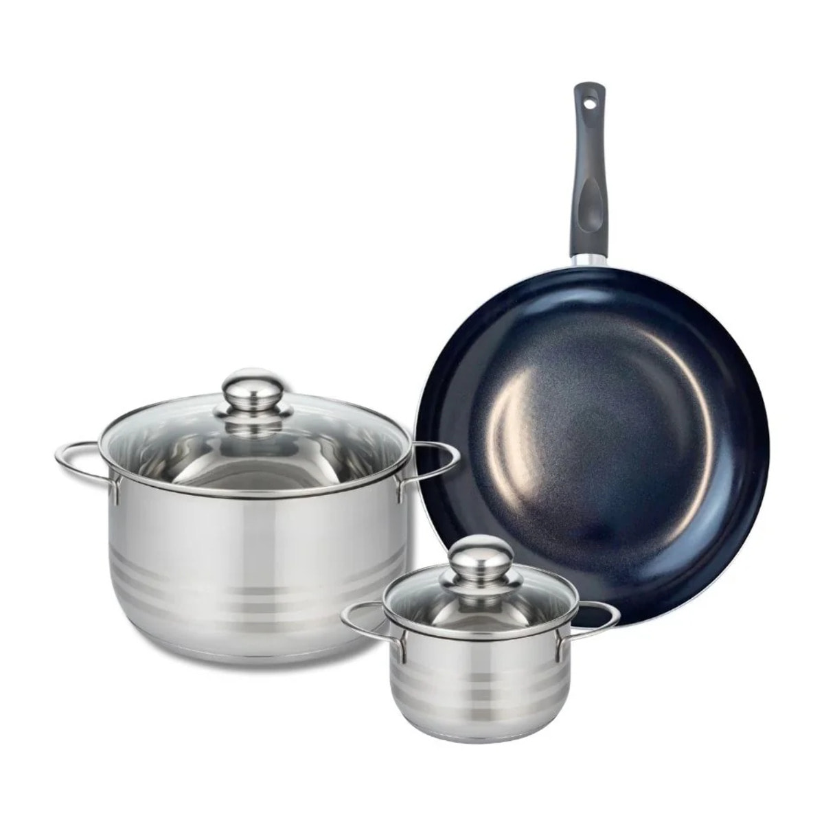 Ensemble de 1 Poêle de cuisson 28 cm et 2 faitouts 14 et 24 cm Elo Prima Brillant