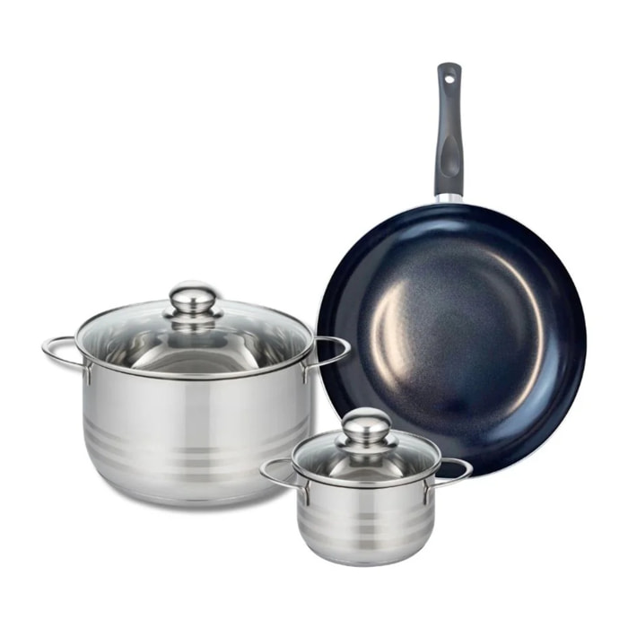 Ensemble de 1 Poêle de cuisson 28 cm et 2 faitouts 14 et 24 cm Elo Prima Brillant