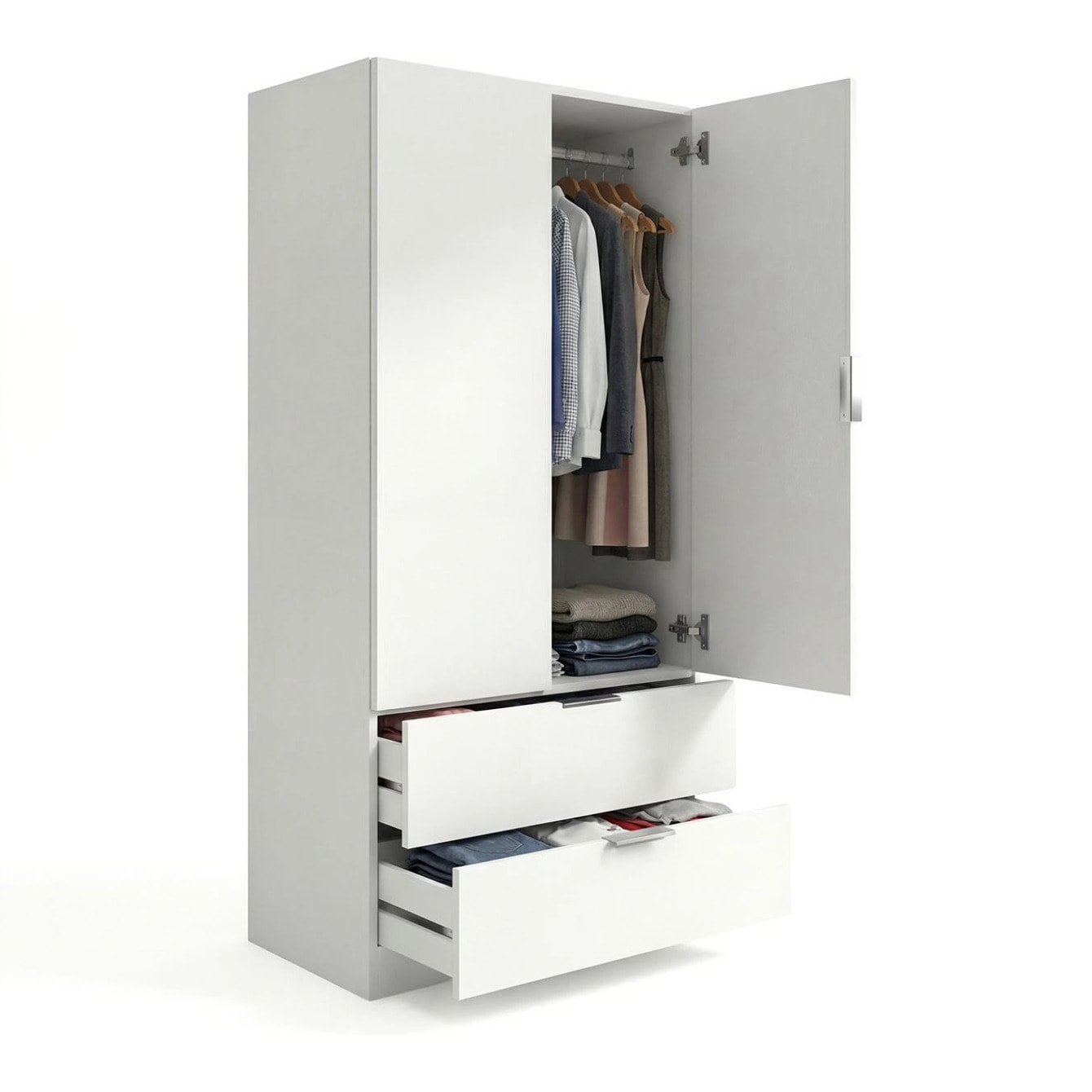 Armario de 2 puertas y 2 cajones en blanco 81,5x180 cm Lark Blanco