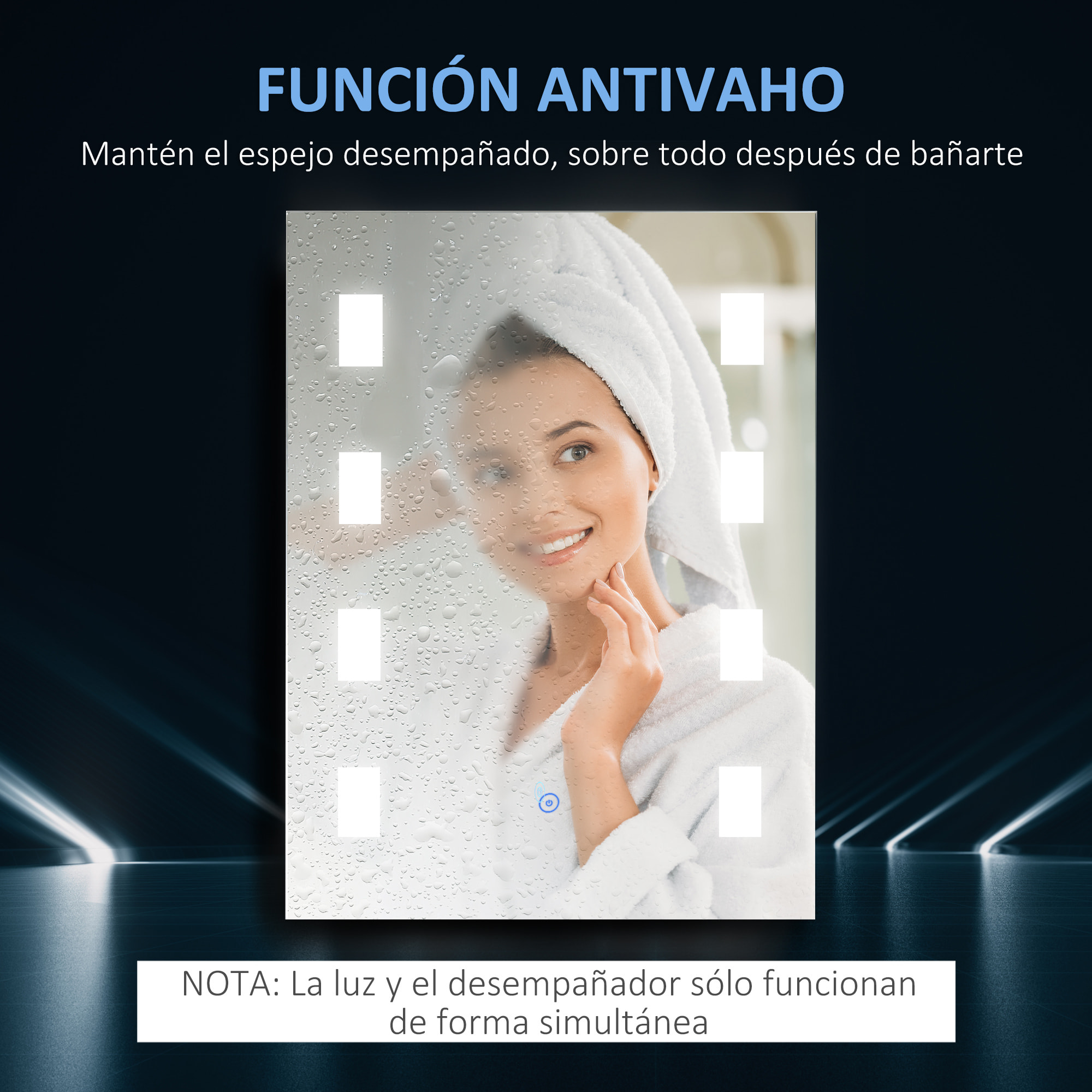 Espejo de Baño con Luz LED 14,5 W 70x50 cm Espejo para Baño con Función de Antivaho Marco de Aluminio Interruptor Táctil y Luces Blanco Frío Plata