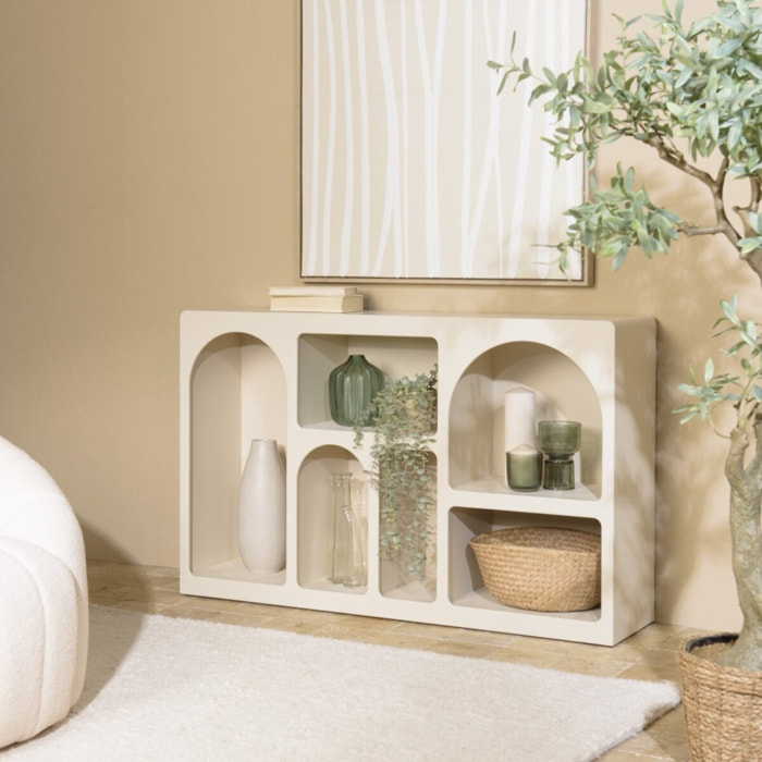 HELENA - Buffet 6 niches 120x30cm en bois peint couleur beige