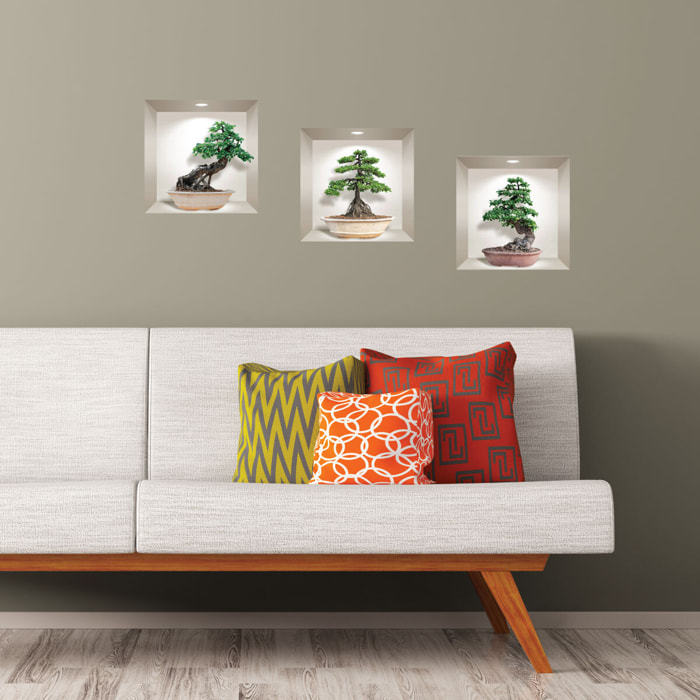 Stickers muraux 3D | Sticker Mural Autocollant effet 3D bonsai ginseng - Stickers adhésifs 3D Chambre Salon Trompe l'oeil