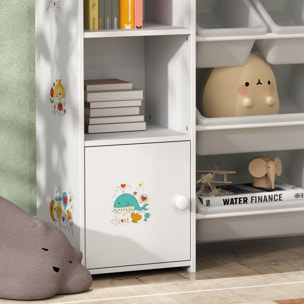 Bibliothèque enfant - rangement à bacs posés x 8 - 4 niches, 3 étagères, 2 portes - blanc