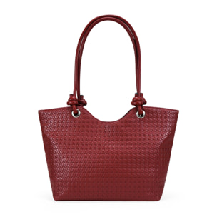 Bolso de hombro rojo con flores grabadas