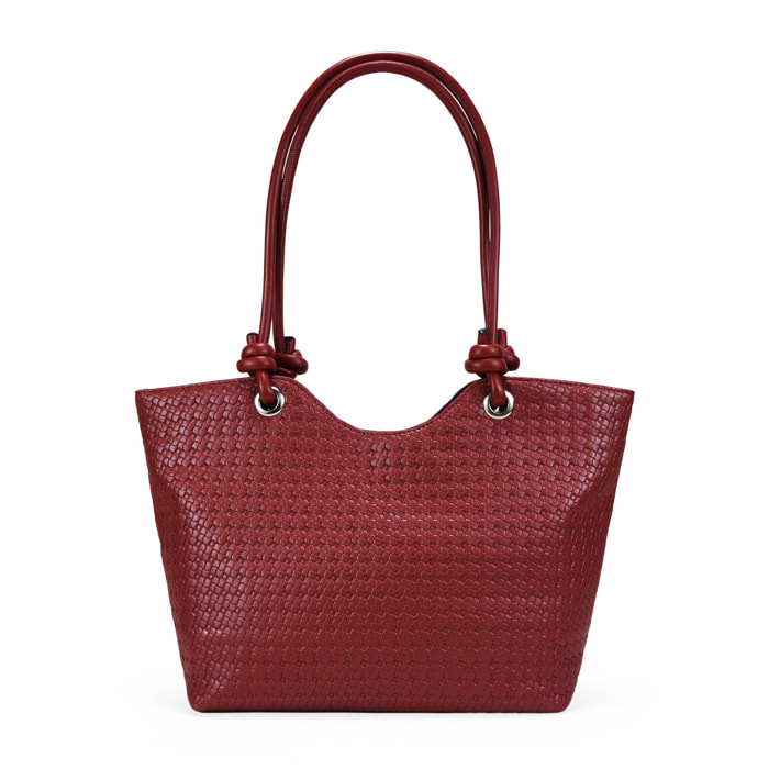 Bolso de hombro rojo con flores grabadas