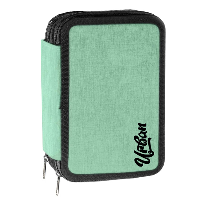 Astuccio 3 ZIP ''Urban'' Completo 43 Pezzi - (7 Accessori + 18 Pastelli + 18 Pennarelli) - Verde Pastel