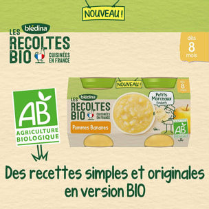 24 Petits Pots Pommes, Bananes Petits Morceaux 12x(2x130g) - Les Récoltes Bio Dès 8 Mois