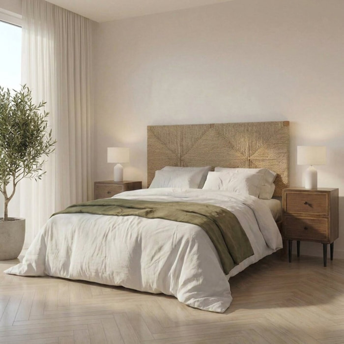 Tête de lit Agade -bois massif de manguier et jute-couleur noyer 162 x 80 x 3 cm