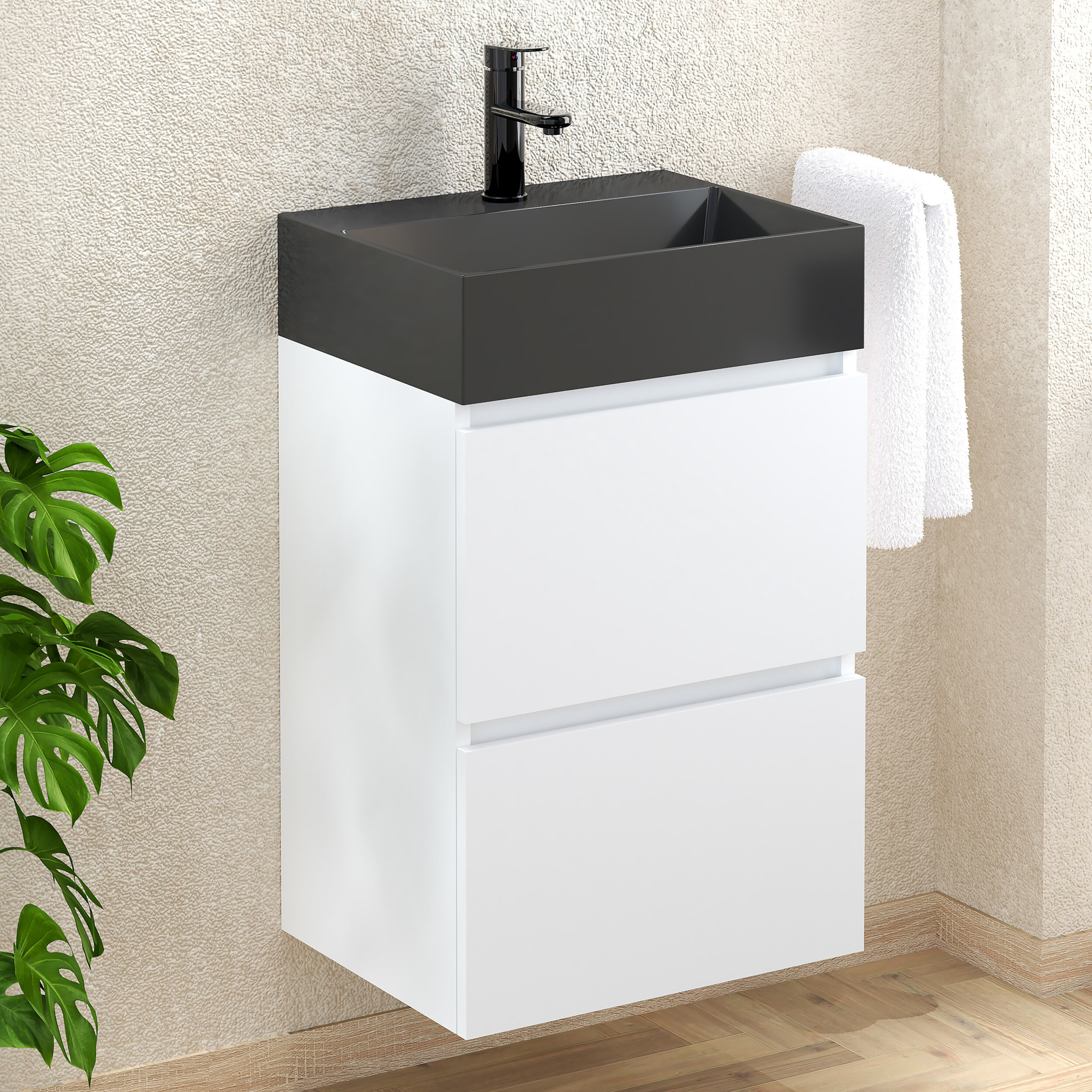 Conjunto de baño Miki Black, Alday, 45 cm, Blanco