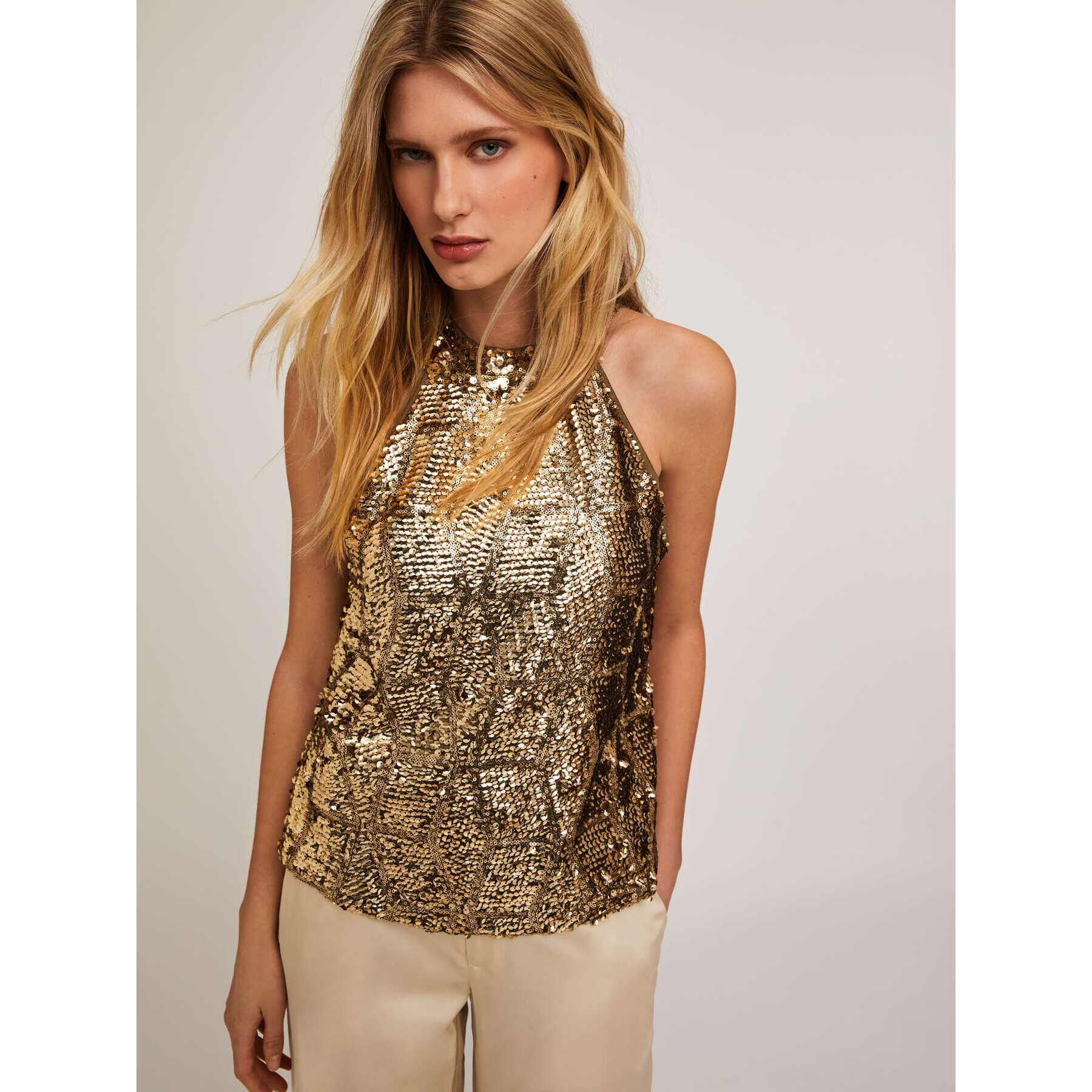 Motivi - Top halter con lentejuelas - Oro