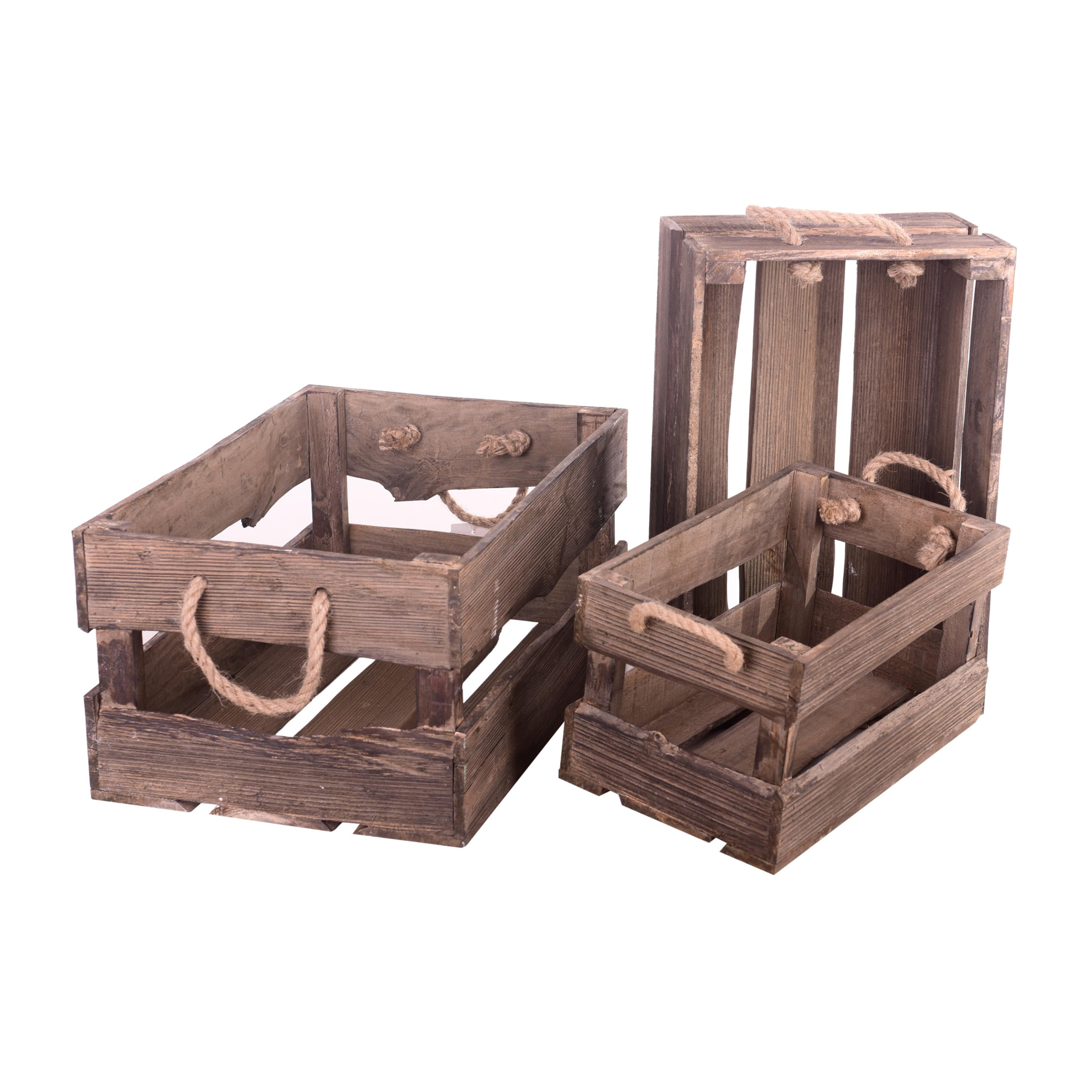 Set Di 3 Cassetta In Legno, Con Manici Di Corda. Larghezza 48 Cm - Pezzi 1 - 48X22,5X31,5cm - Colore: Marrone - Bianchi Dino - Articoli In Legno Cassette