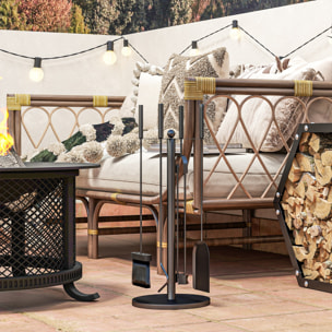 Juego de Herramientas para Chimenea de 5 Piezas Juego de Accesorios para Chimenea de Metal con Escoba Pala Tenazas Atizador y Soporte Ø25x54 cm Negro