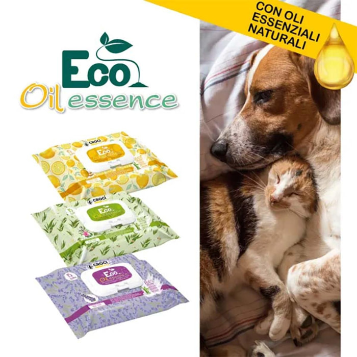 Salviette per cani umidificate - Eco Oil Essence 100% bamboo Limone e Zenzero - Croci