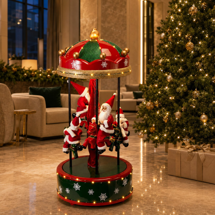 Carrusel navideño gigante con papá noel y muñecos de nieve, con 114 leds blanco cálido, plegable h.110 cm