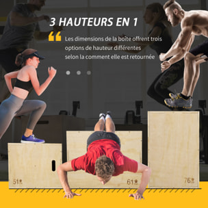 Box jump crossfit - box de pliométrie - boite de saut - 3 hauteurs 51/61/76H cm - charge max. 120 Kg - bois de hêtre