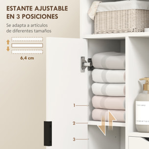 Mueble de Baño Estrecho Armario de Baño con 2 Cajones Compartimento Abierto y Estantes Ajustables para Espacio Pequeño Cocina Salón 50x25x100 cm Blanco