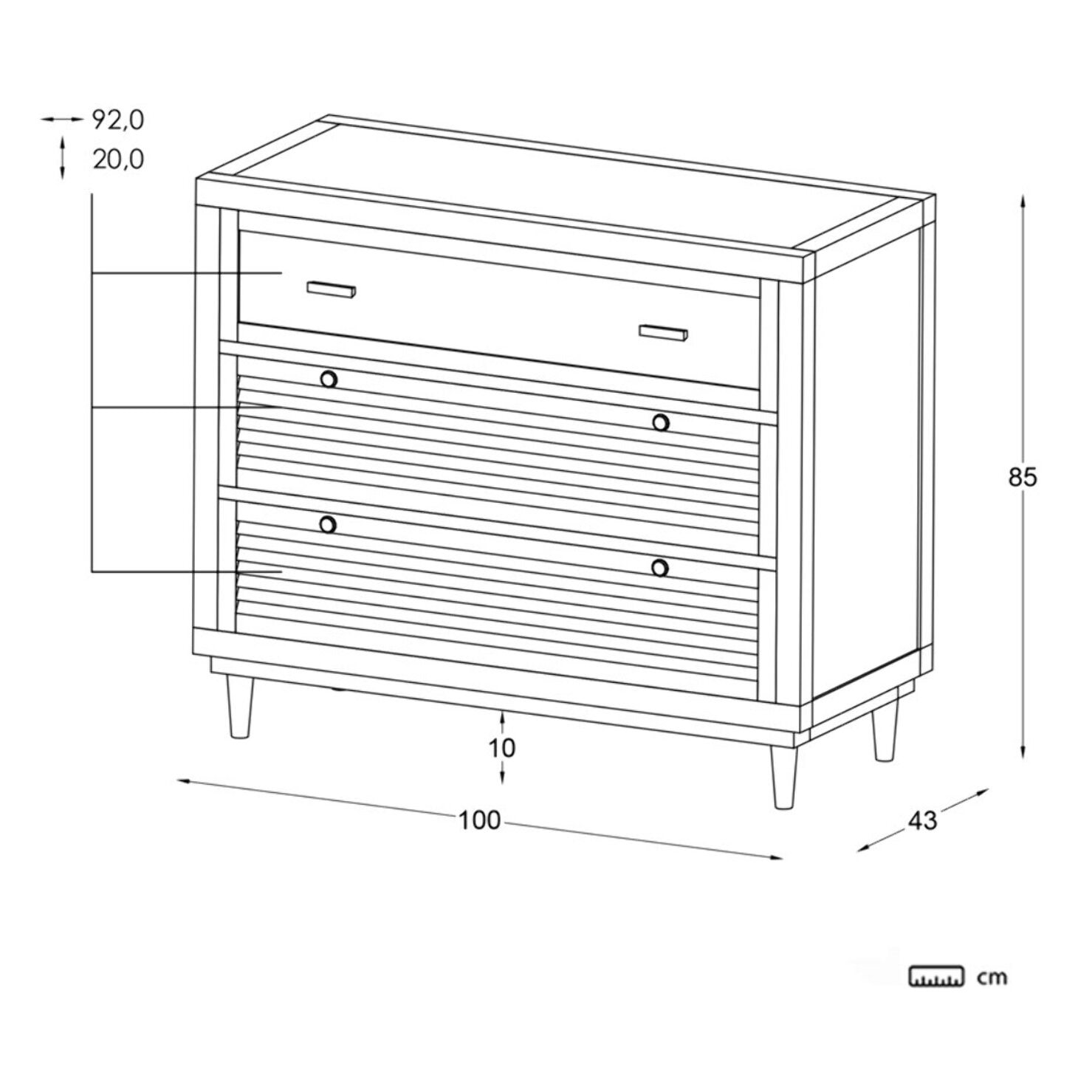 Commode Venice -bois massif, panneau de mdf et placage naturel-couleur naturel 100 x 85 x 43 cm