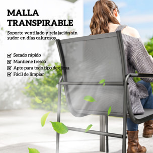 Conjunto de Mesa y Sillas Jardín de 7 Piezas, Muebles Jardín Exterior con Mesa de Vidrio Templado, 6 Sillas Transpirables Decorativas, Marco de Acero Resistente a la Intemperie, Gris