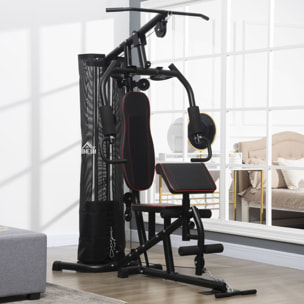 Multiestación Musculación Máquina de Musculación con Prensa de Piernas y Pecho Placas de Peso de 45 kg y Polea Carga 150 kg para Entrenamiento Gimnasio en Casa Negro