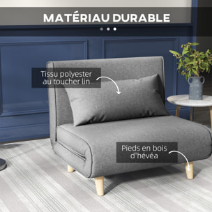 Fauteuil convertible chauffeuse style nordique dossier réglable coussin inclus gris