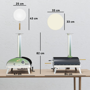 Mini Horno de Pizza Exterior Portátil Horno de Leña con Piedra Refractaria Ø33 cm Mangos de Madera Termómetro y Bandeja Giratoria para Jardín Terraza Camping Patio