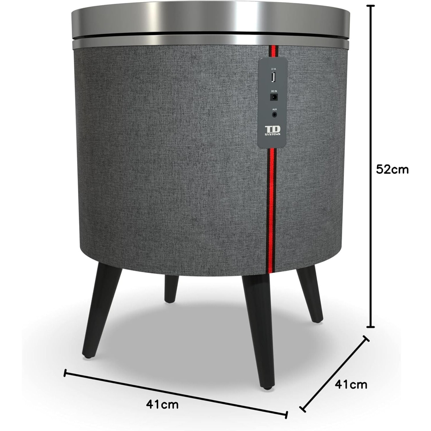 Mesa auxiliar altavoz con sonido de 65W y subwoofer, Bluetooth, base de carga inalámbrica. Mesilla o mesita para dormitorio o sala de estar - TD Systems SM65B11GN [Cristal negro]