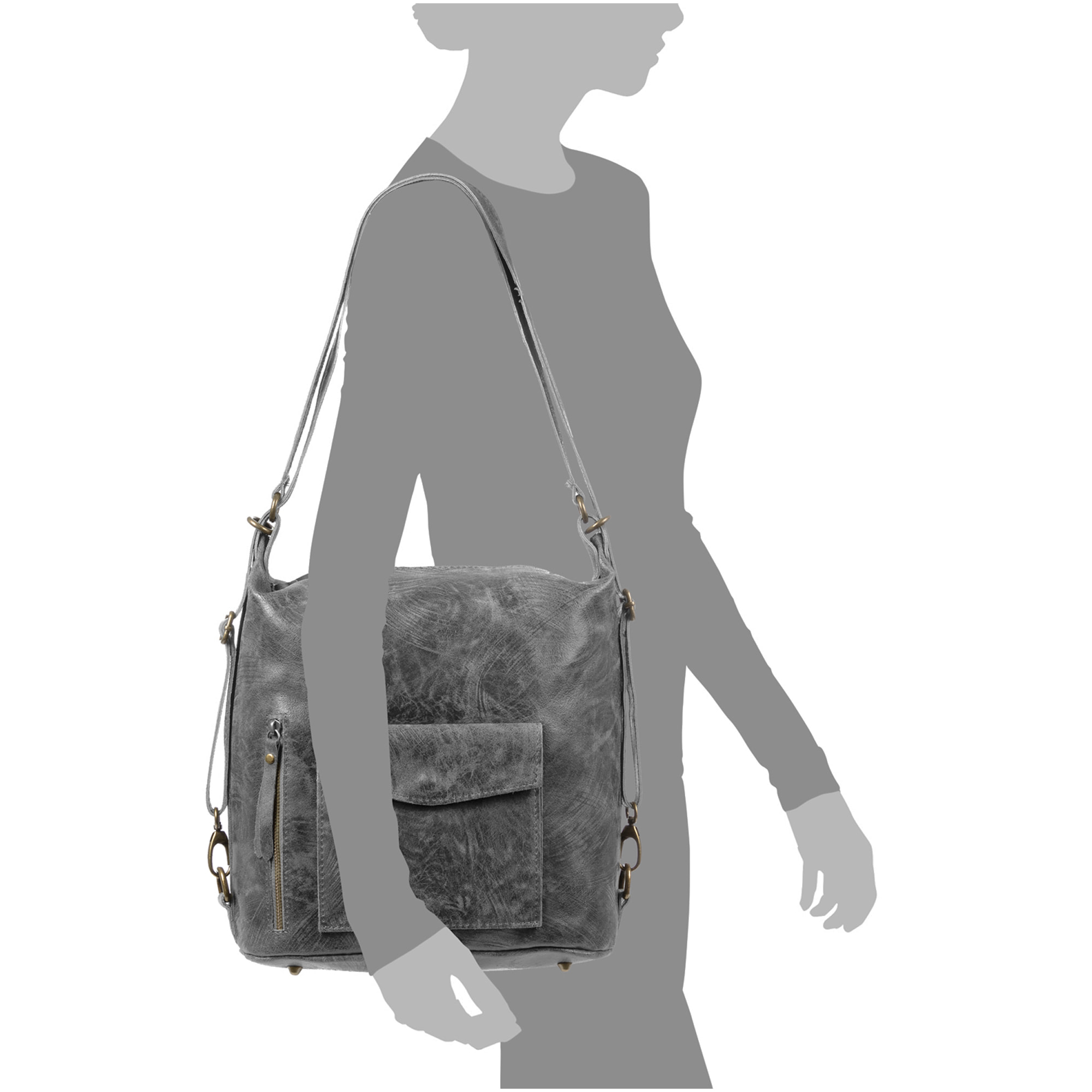 Irene Bolso de Hombro Mochila Mujer.Piel auténtica Gamuza Lavado a la Piedra