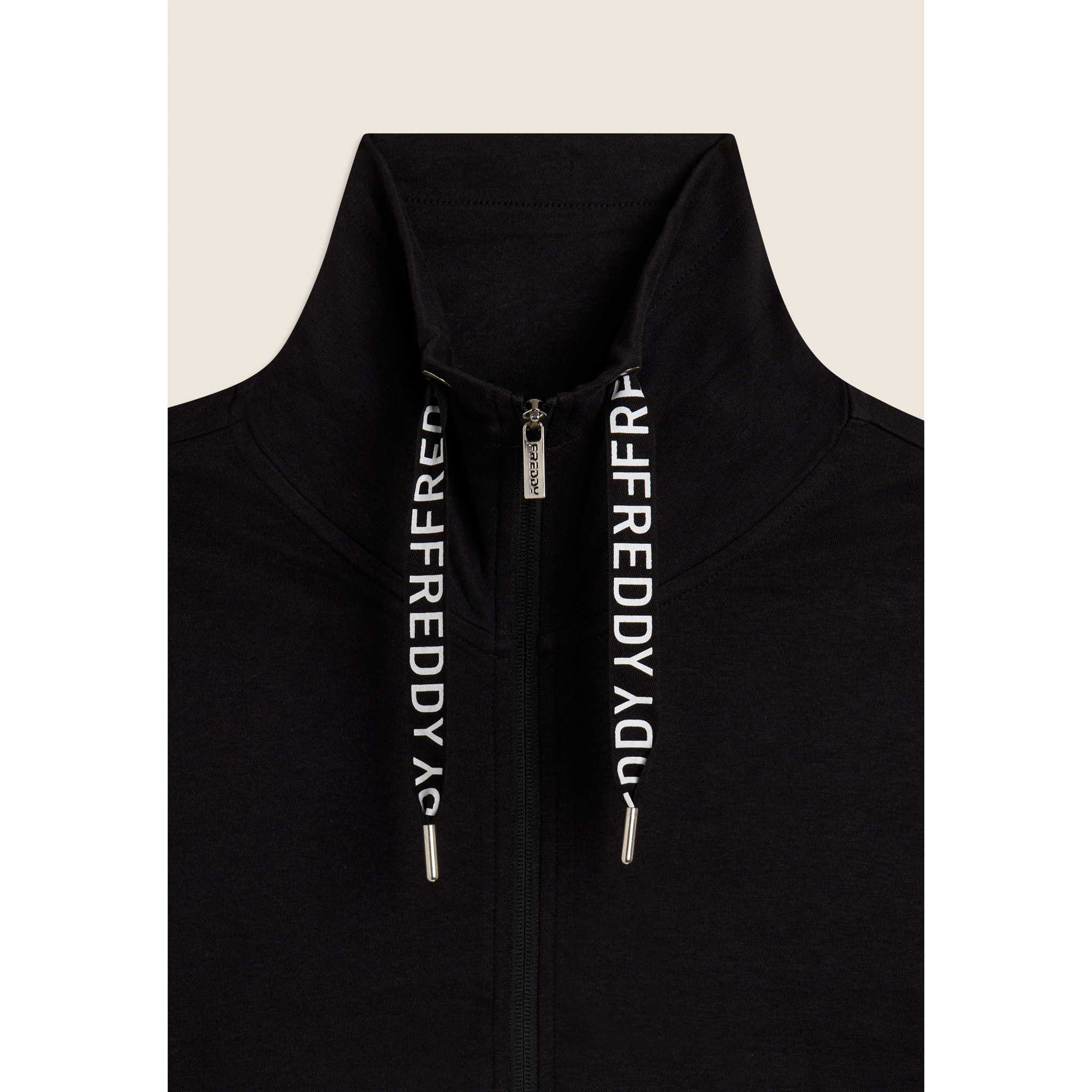 Tuta con zip e collo alto, pantaloni wide leg