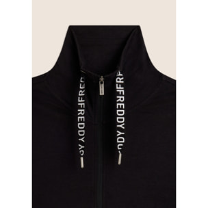 Tuta con zip e collo alto, pantaloni wide leg