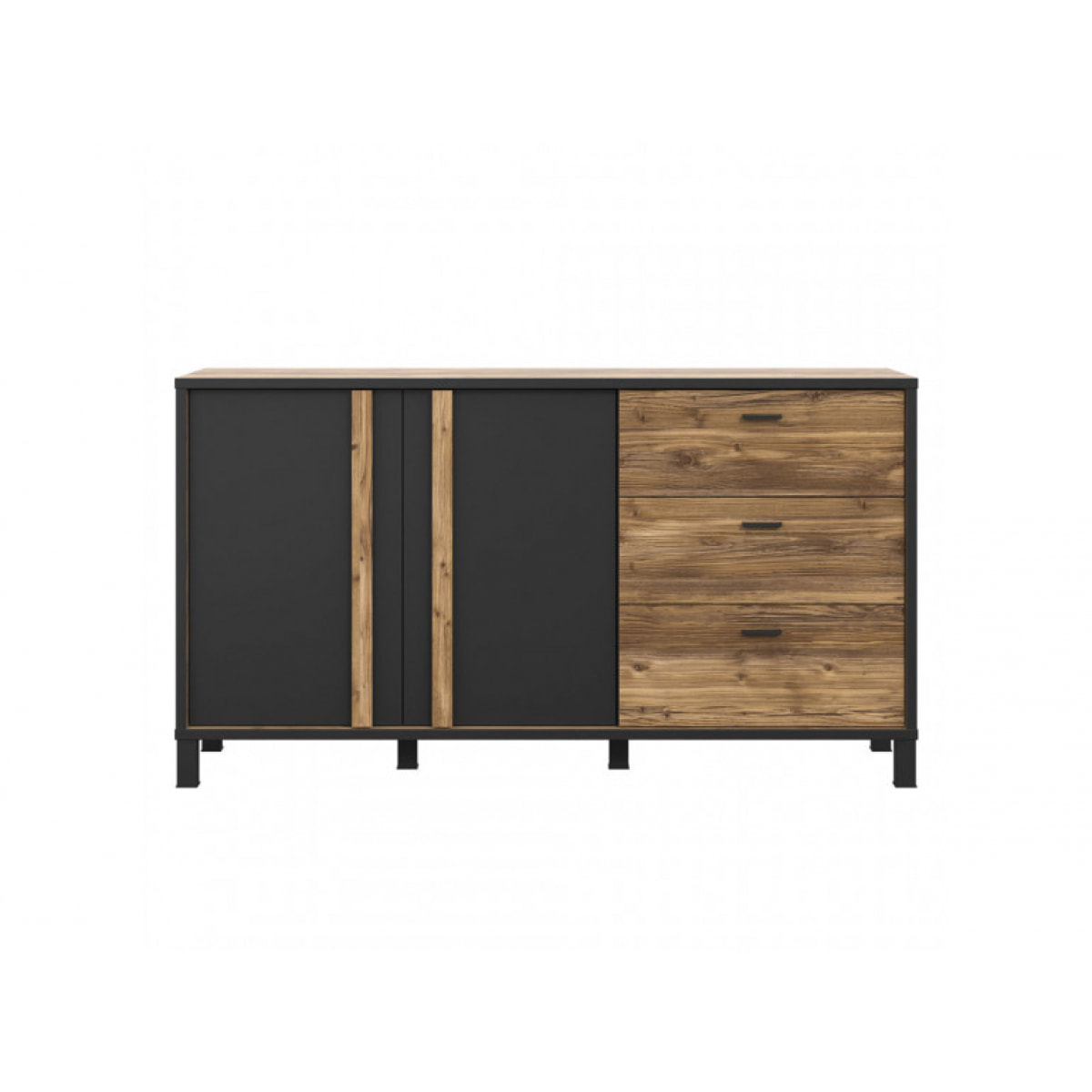 Buffet en bois effet chêne et noir style industriel - YAL