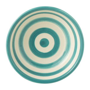 J-Line bol Granada Stripes Low - céramique - blanc/aqua - small - Ø 14 cm