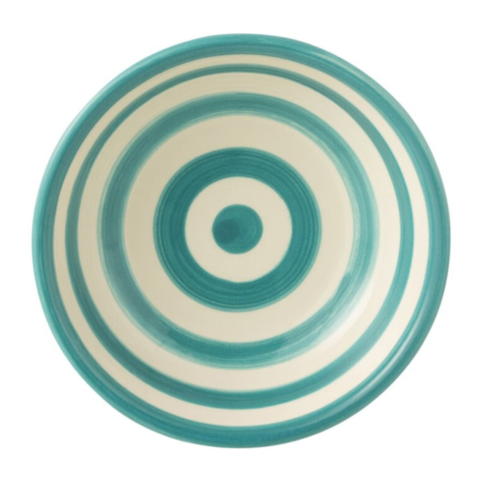 J-Line bol Granada Stripes Low - céramique - blanc/aqua - small - Ø 14 cm