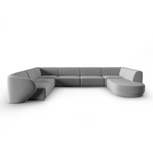 Canapé d'angle gauche panoramique modulable "Lionel" 8 places en velours gris