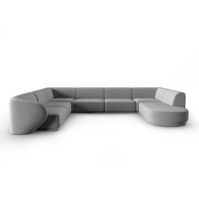 Canapé d'angle gauche panoramique modulable "Lionel" 8 places en velours gris