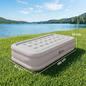 Colchón Hinchable Individual 190x97x39 cm con Bomba Integrada, Inflado 3 Min Desinflado 2 Min, Colchón Inflable Plegable Impermeable, Bolsa Transporte, Superficie Flocado, Carga 200 kg, Caqui